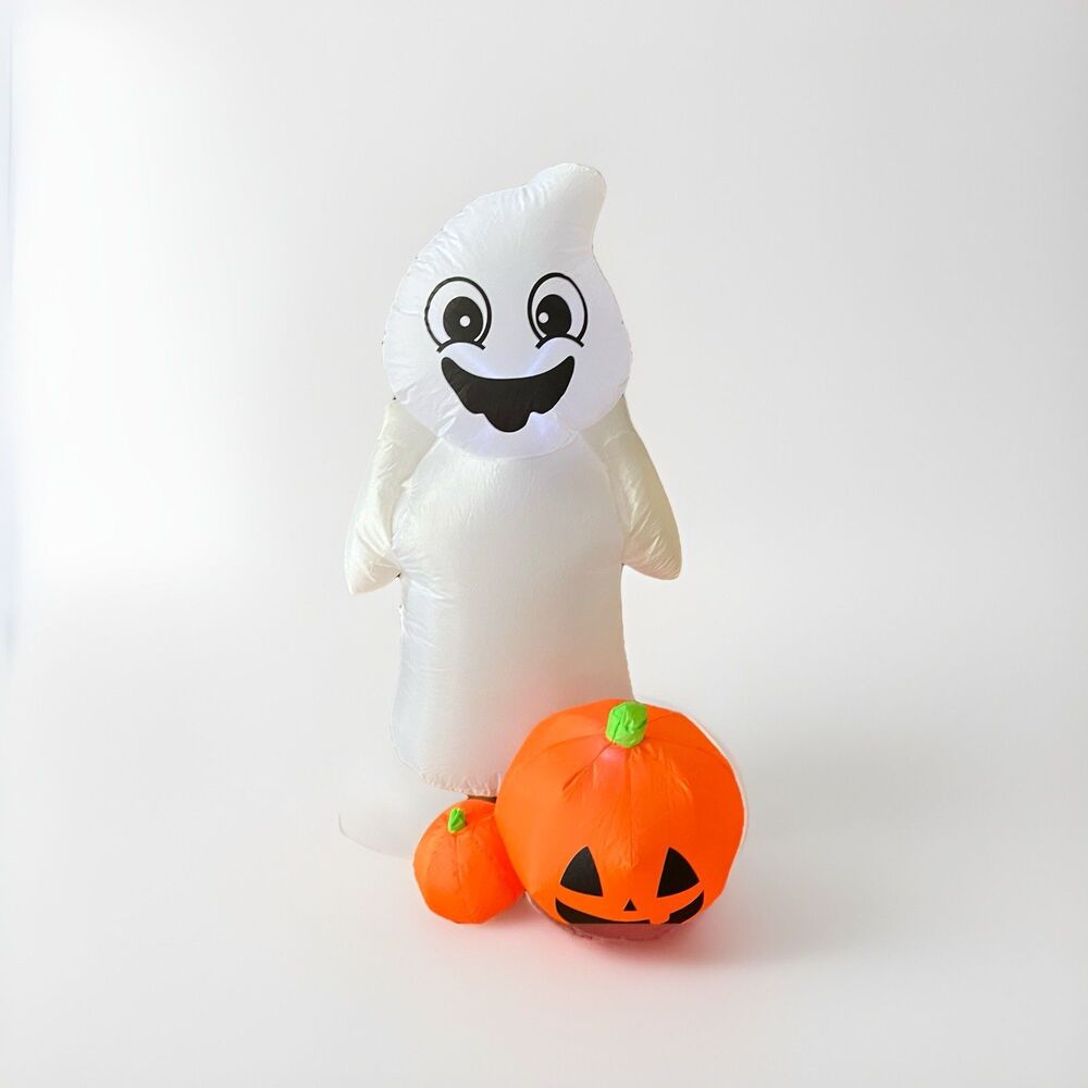 Friendly Ghost With 2 Pumpkins  Inflatable 4 FT air blown Halloween